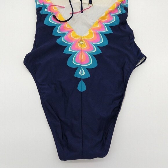 Sunshine 79 Mio High Neck Keyhole One Piece Swimsuit Size 8 Navy Blue Rainbow - Picture 8 of 11